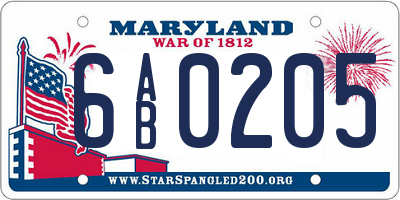 MD license plate 6AB0205