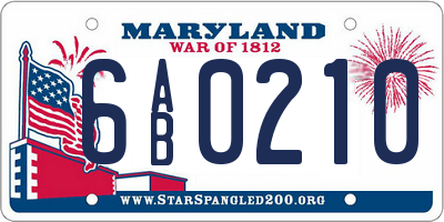 MD license plate 6AB0210