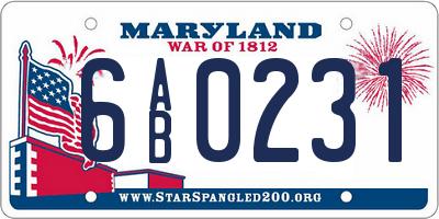 MD license plate 6AB0231