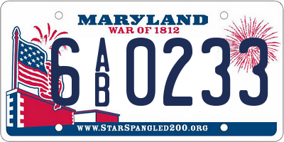 MD license plate 6AB0233