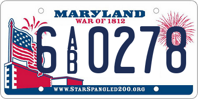 MD license plate 6AB0278