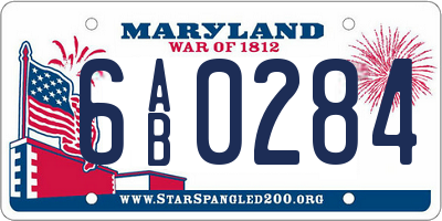 MD license plate 6AB0284