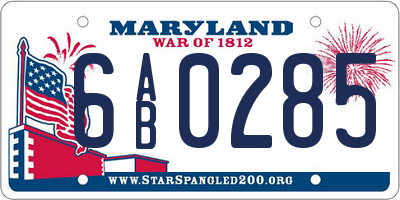 MD license plate 6AB0285