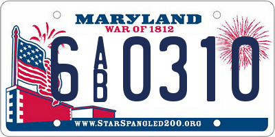 MD license plate 6AB0310