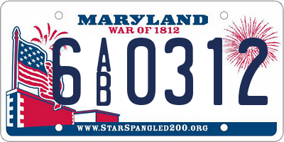 MD license plate 6AB0312