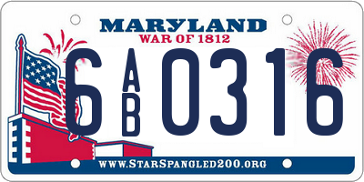 MD license plate 6AB0316