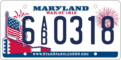 MD license plate 6AB0318