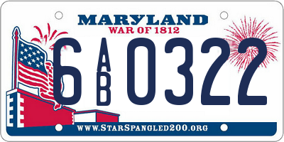 MD license plate 6AB0322