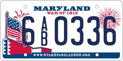 MD license plate 6AB0336