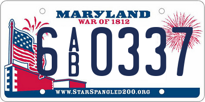MD license plate 6AB0337