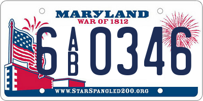 MD license plate 6AB0346