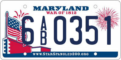 MD license plate 6AB0351