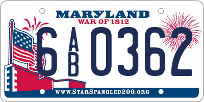 MD license plate 6AB0362
