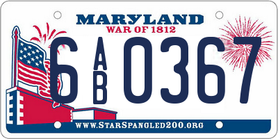 MD license plate 6AB0367