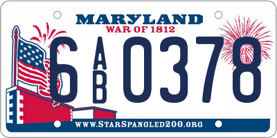 MD license plate 6AB0378