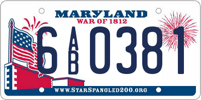 MD license plate 6AB0381