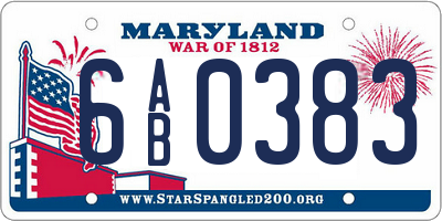 MD license plate 6AB0383