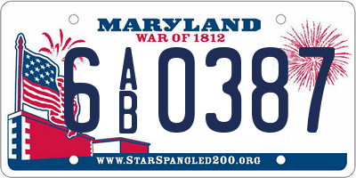 MD license plate 6AB0387