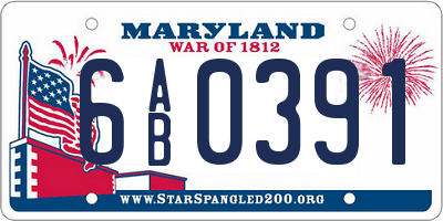 MD license plate 6AB0391