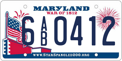 MD license plate 6AB0412