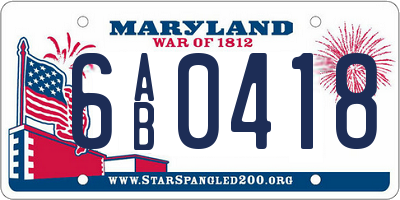 MD license plate 6AB0418