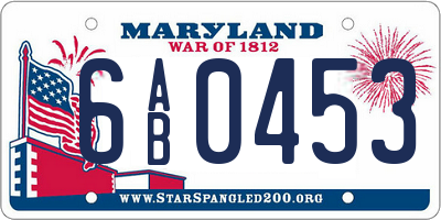 MD license plate 6AB0453