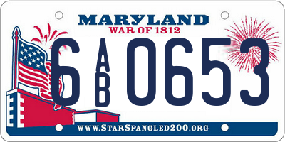 MD license plate 6AB0653