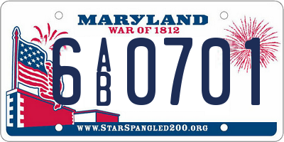 MD license plate 6AB0701