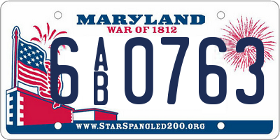 MD license plate 6AB0763