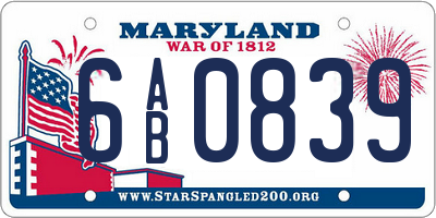 MD license plate 6AB0839