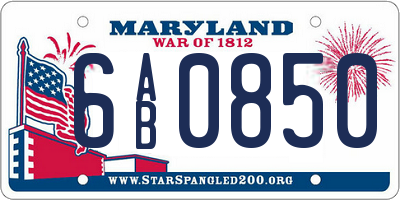 MD license plate 6AB0850