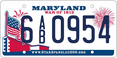 MD license plate 6AB0954