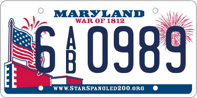 MD license plate 6AB0989