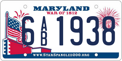 MD license plate 6AB1938