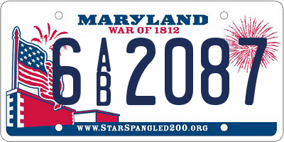 MD license plate 6AB2087