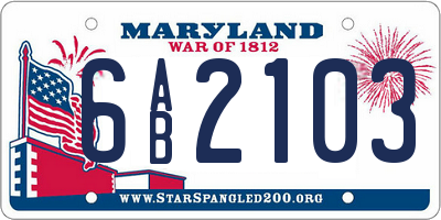 MD license plate 6AB2103