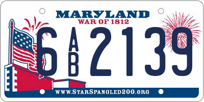 MD license plate 6AB2139