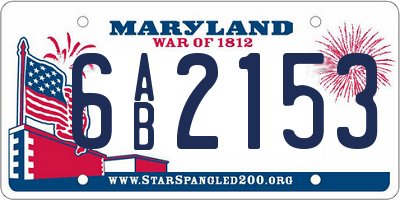 MD license plate 6AB2153
