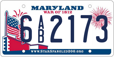 MD license plate 6AB2173