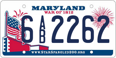 MD license plate 6AB2262
