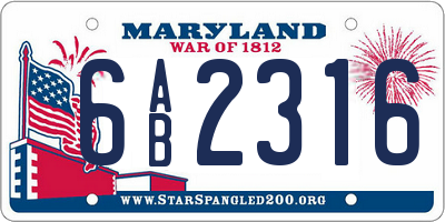 MD license plate 6AB2316