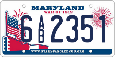 MD license plate 6AB2351