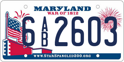 MD license plate 6AB2603
