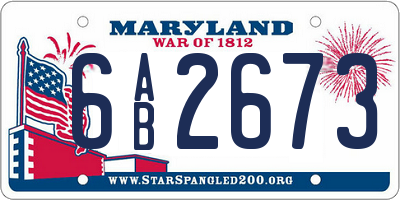 MD license plate 6AB2673