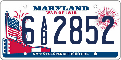 MD license plate 6AB2852