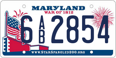 MD license plate 6AB2854