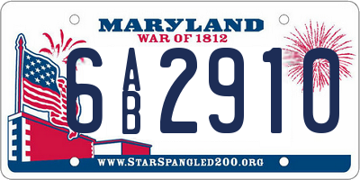 MD license plate 6AB2910
