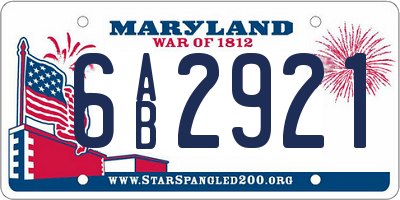 MD license plate 6AB2921