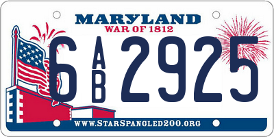 MD license plate 6AB2925