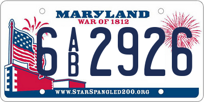 MD license plate 6AB2926